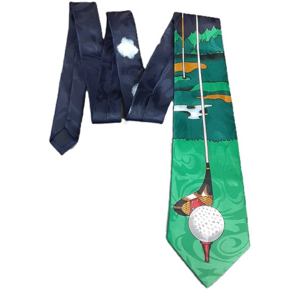 Vintage Golf Tie Steven Harris Handmade in Korea 56 in Long Dad Gift Funny Tie - Picture 9 of 9